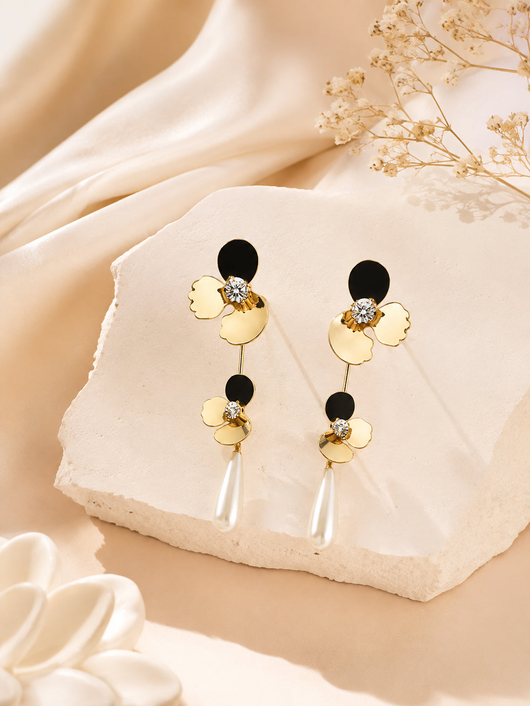 Aanura Double Floral Pearl Drop Earrings