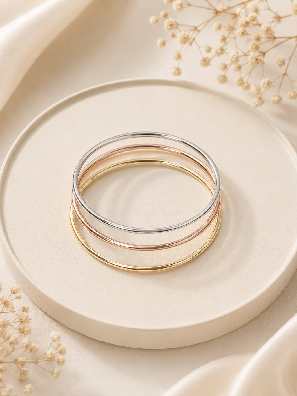 Aanura Trio Tone Minimal Slip-On Bracelet Set