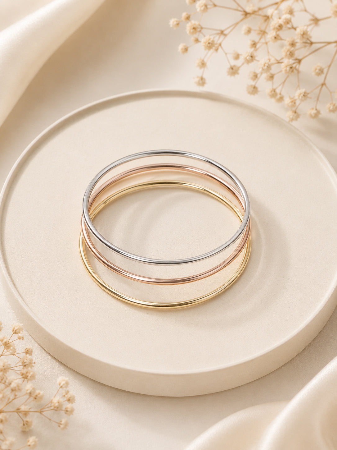 Aanura Trio Tone Minimal Slip-On Bracelet Set