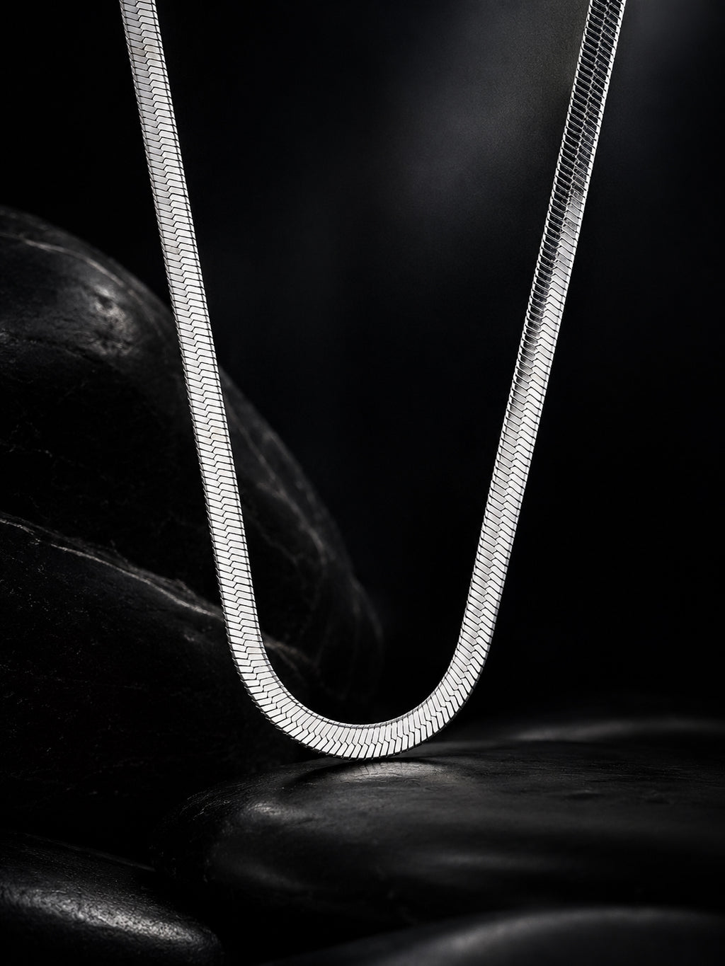 Rhodium Plated Silver Herringbone Chain for Men