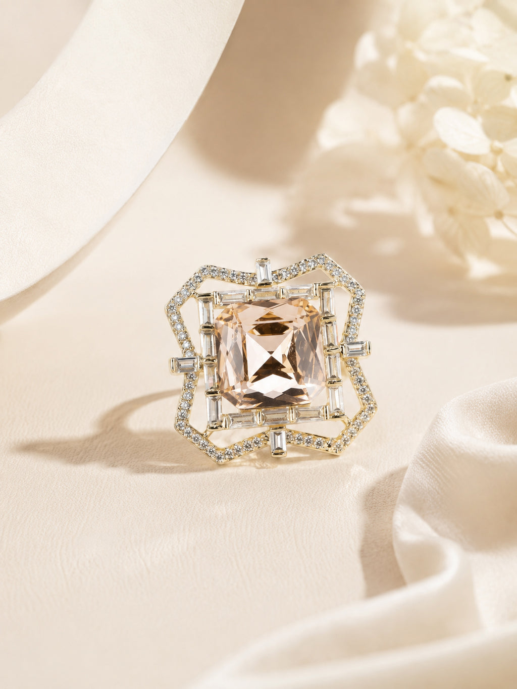18K Gold Plated Pink Geometric Anti-Tarnish Waterproof Ring