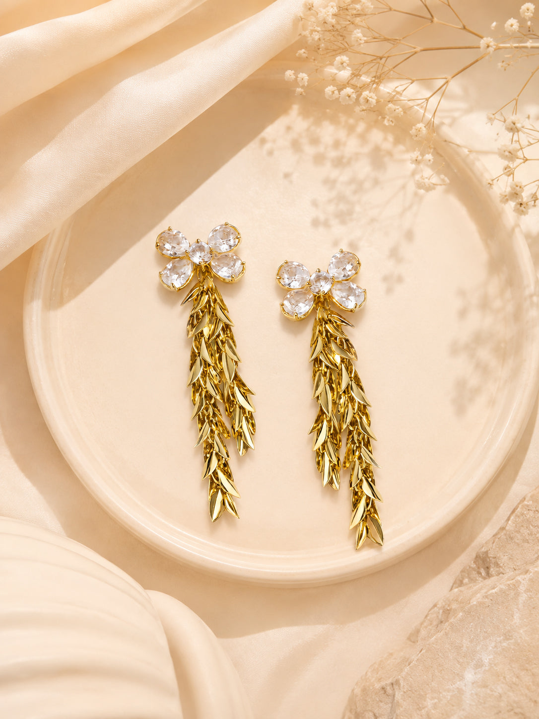 Aanura Crystal Blossom Leaf Drop Earrings