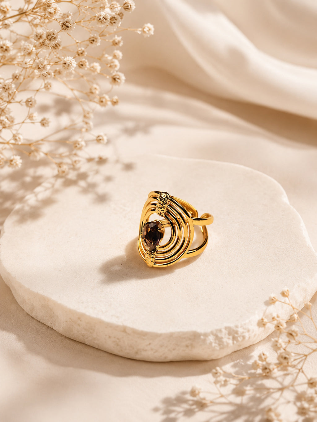 Aanura Gold Plated Abstract Stone Adjustable Ring