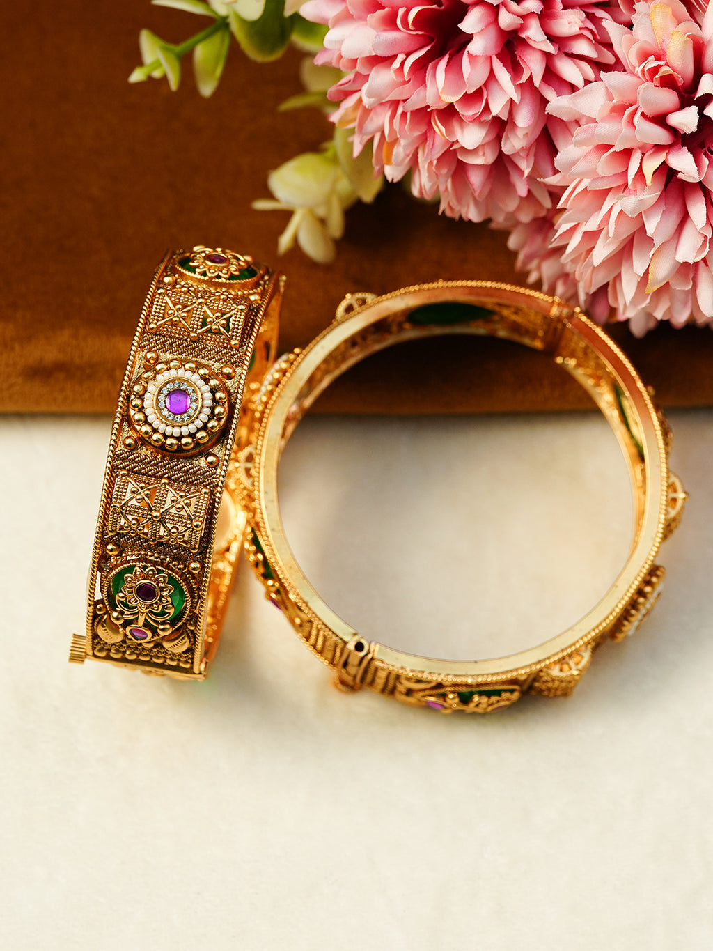 Aanura Gold Plated Royal Enamel Stone Bangle