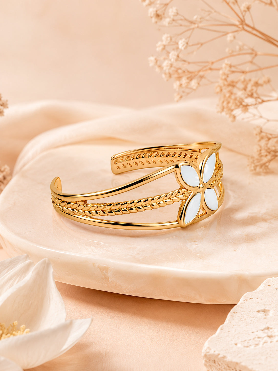 Aanura Gold Floral Open Cuff Bracelet