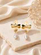 Aanura Pearl Drop Floral Gold Earrings