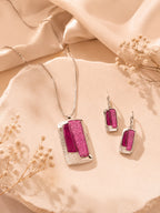 Aanura Rectangular Pink Stone Necklace & Earrings Set