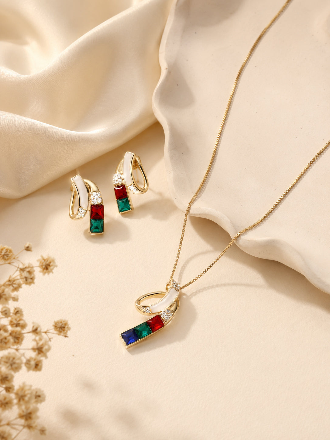 Aanura Multi-Color Ribbon Necklace & Earrings Set