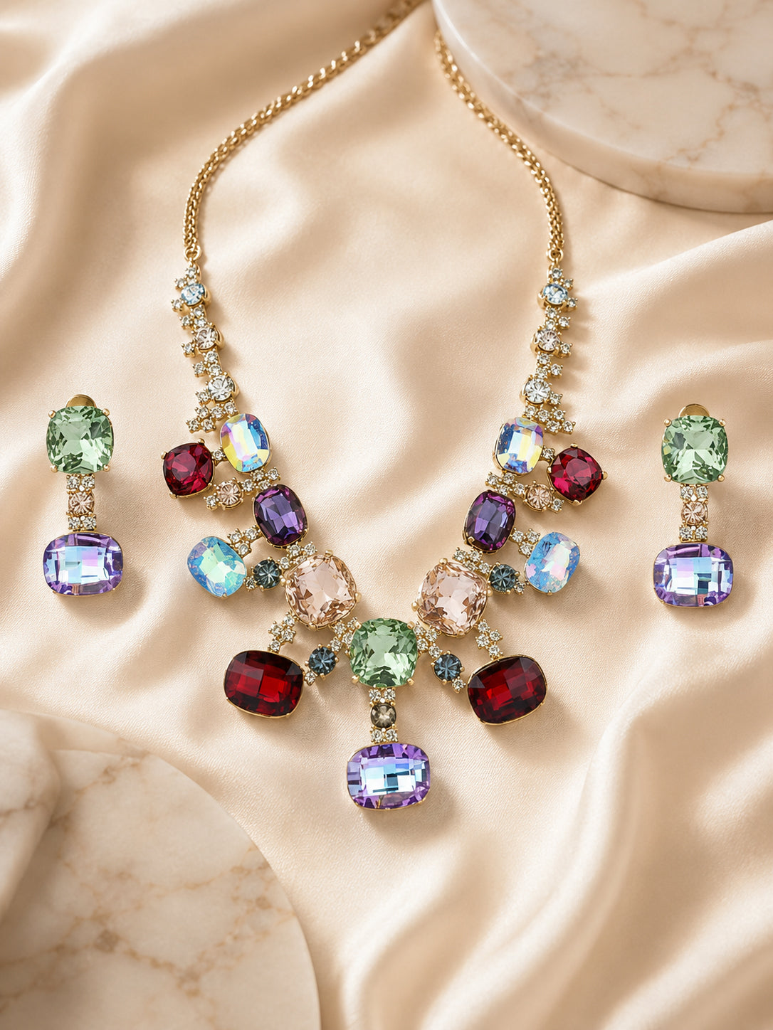 Aanura Multi-Colour Crystal Necklace Set with Earrings