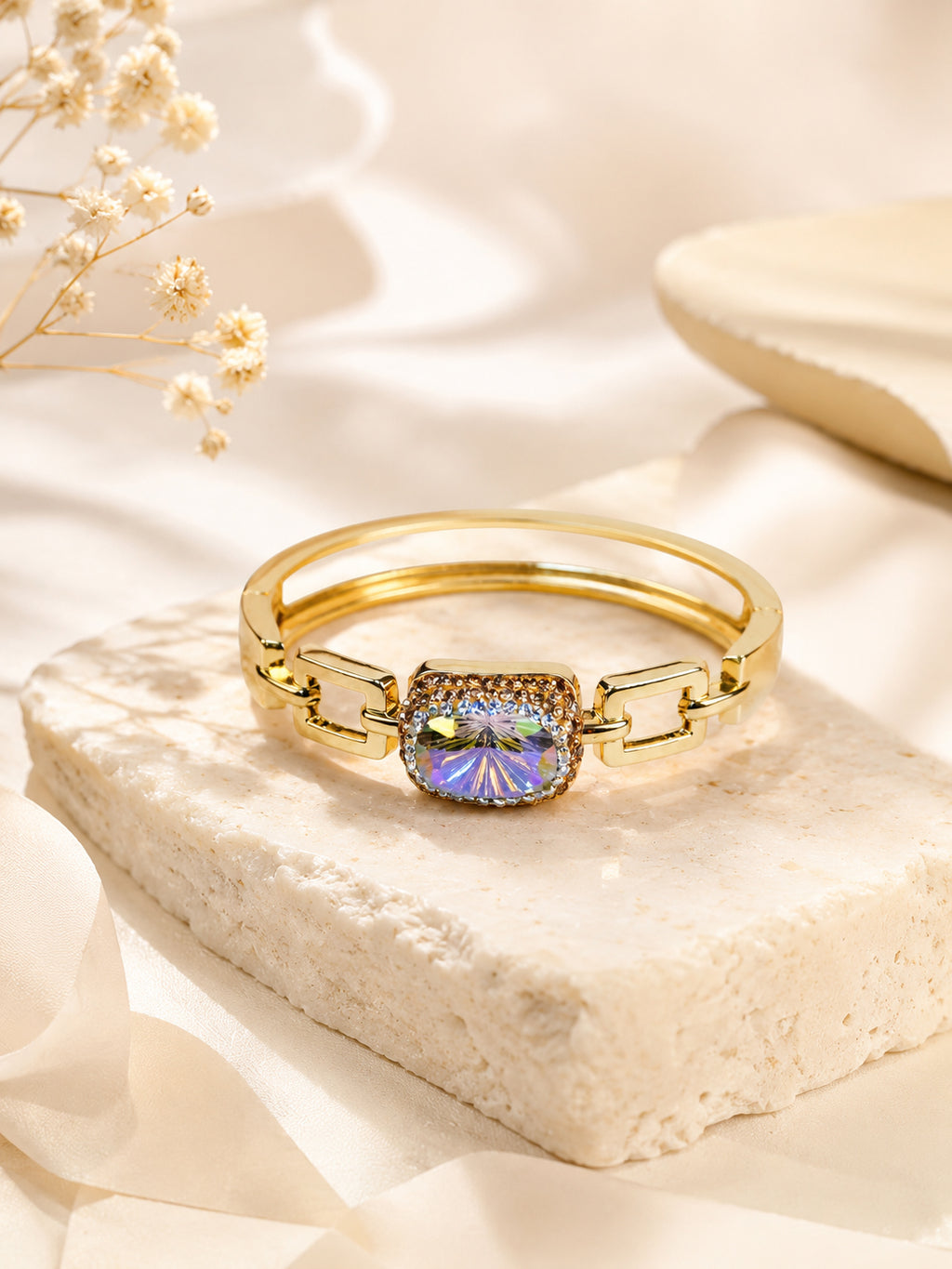 Aanura Gold Stainless Steel Crystal Bangle Bracelet