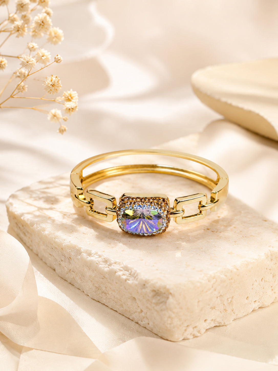Aanura Gold Stainless Steel Crystal Bangle Bracelet