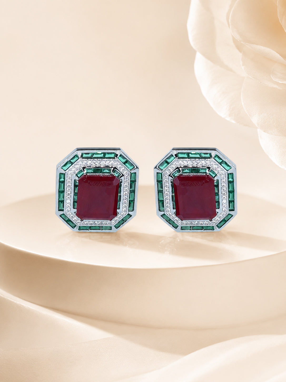 Aanura Ruby & Emerald Octagon Stud Earrings