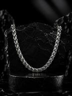 Silver Rhodium-Plated Byzantine Rope Waterproof Stainless Steel Chain Men