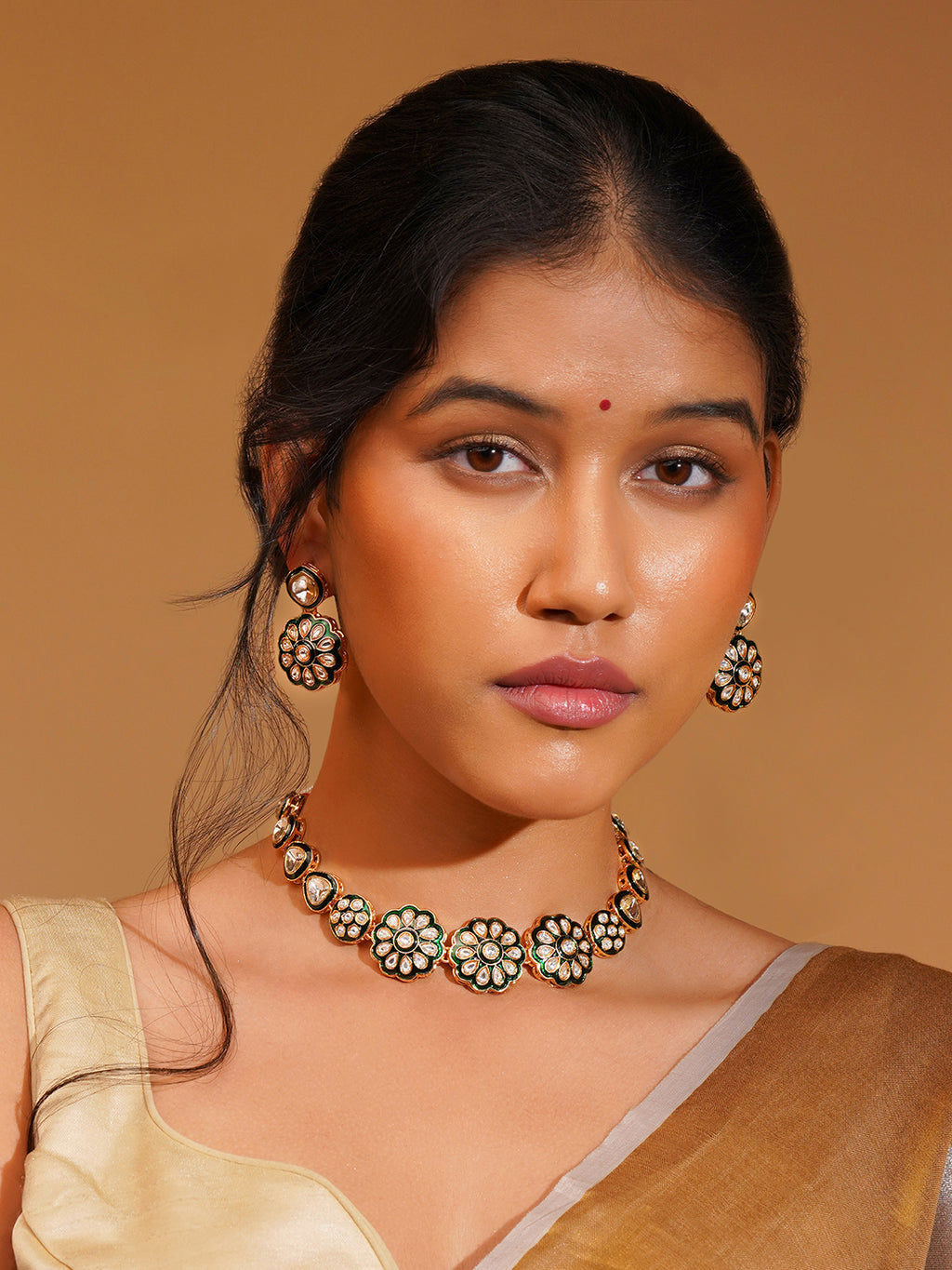 Aanura Gold Traditional Necklace & Earring Set