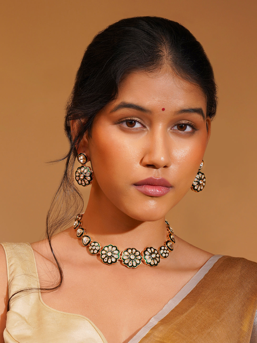 Aanura Gold Traditional Necklace & Earring Set