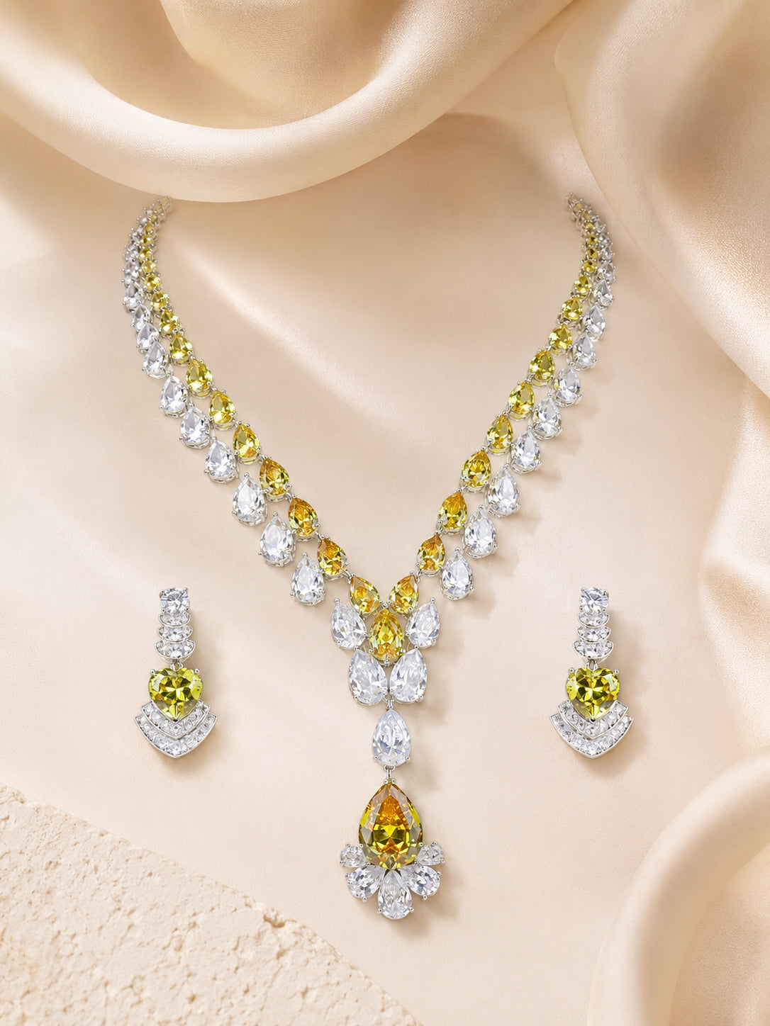 Aanura Majestic Yellow & White Drop Necklace Set