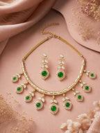Aanura Peacock Green Kundan Necklace & Earrings Set