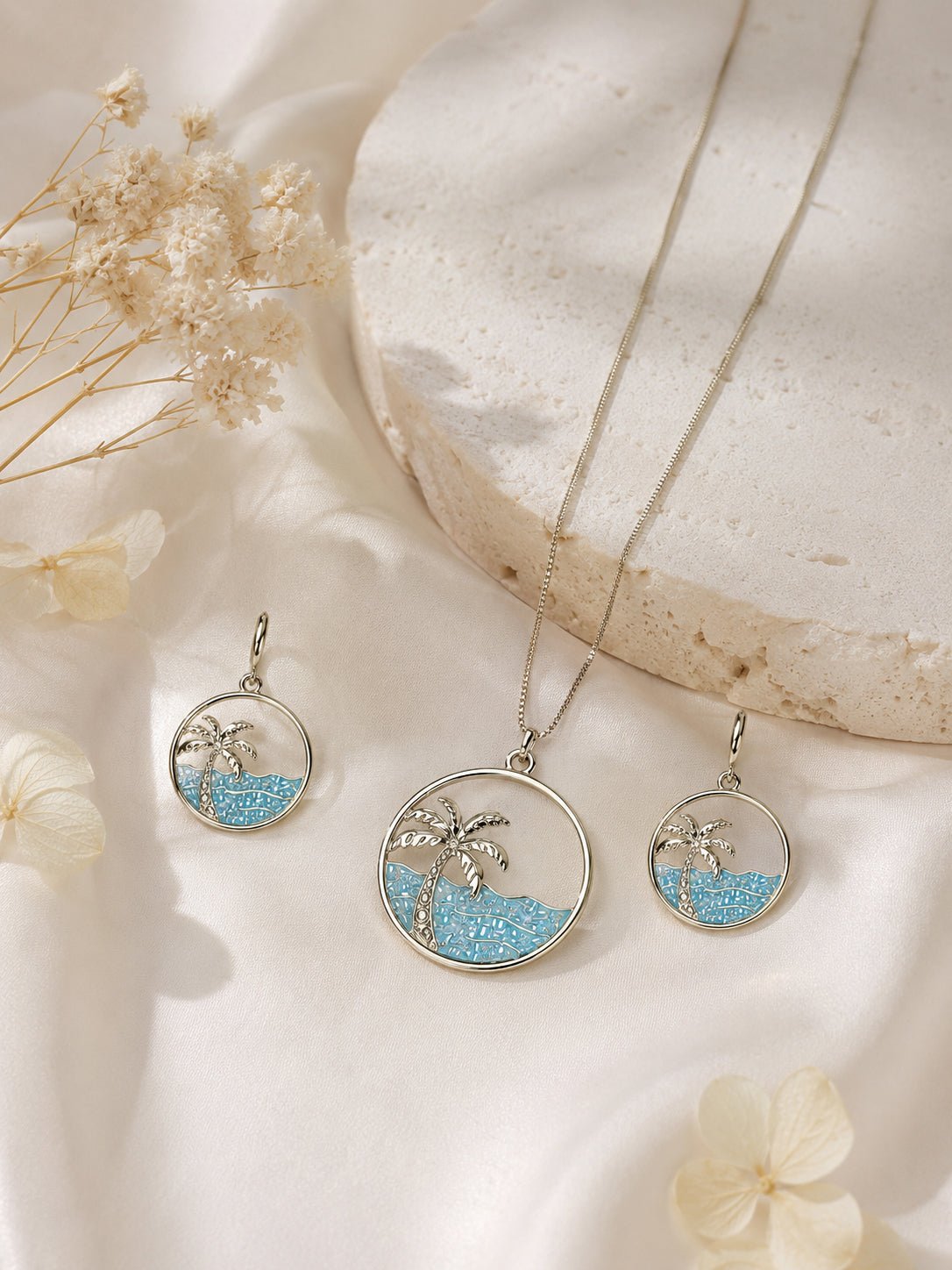 Aanura Palm Tree Ocean Necklace & Earrings Set