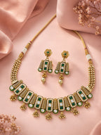 Aanura Antique Green Kundan Choker Necklace Set