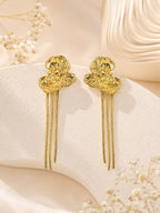 Aanura Golden Floral Tassel Earrings