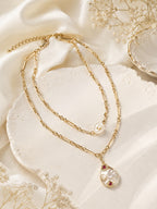 Aanura Double Layer Gold Chain Necklace with Shell