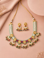 Aanura Floral Kundan Choker Necklace with Beaded Drops