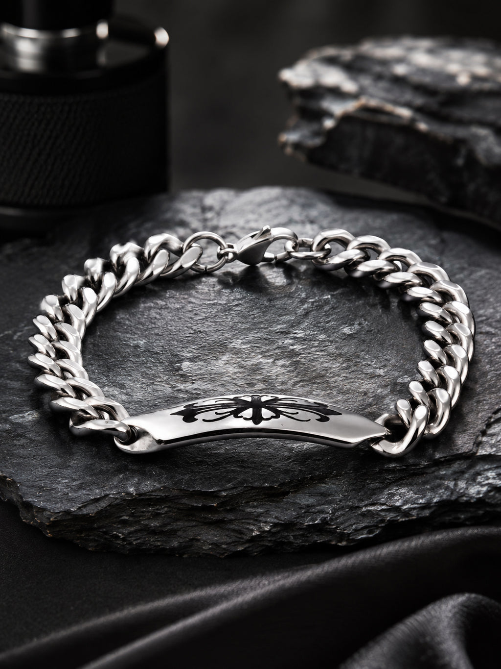 Aanura Silver Stainless Steel Chain Bracelet For Men
