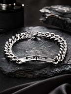 Silver Rhodium-Plated Shadow Link Waterproof Stainless Steel Bracelet for Men