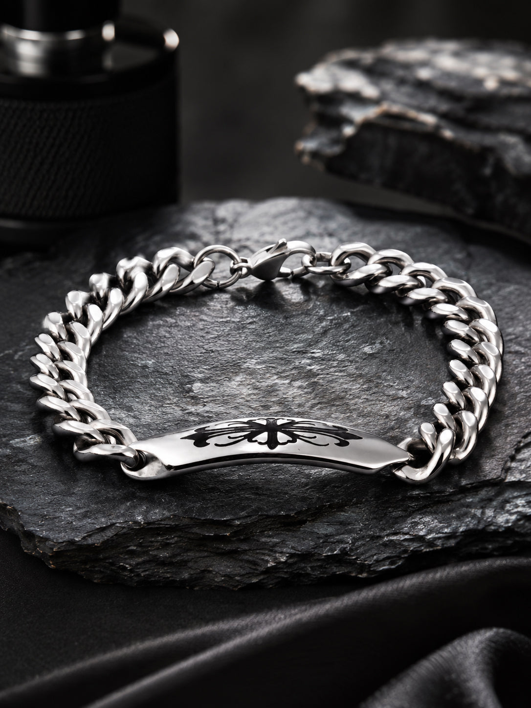 Aanura Silver Stainless Steel Chain Bracelet For Men