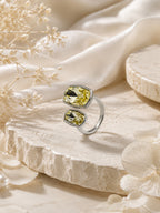 Rhodium Plated Yellow Double Crystal Open Ring