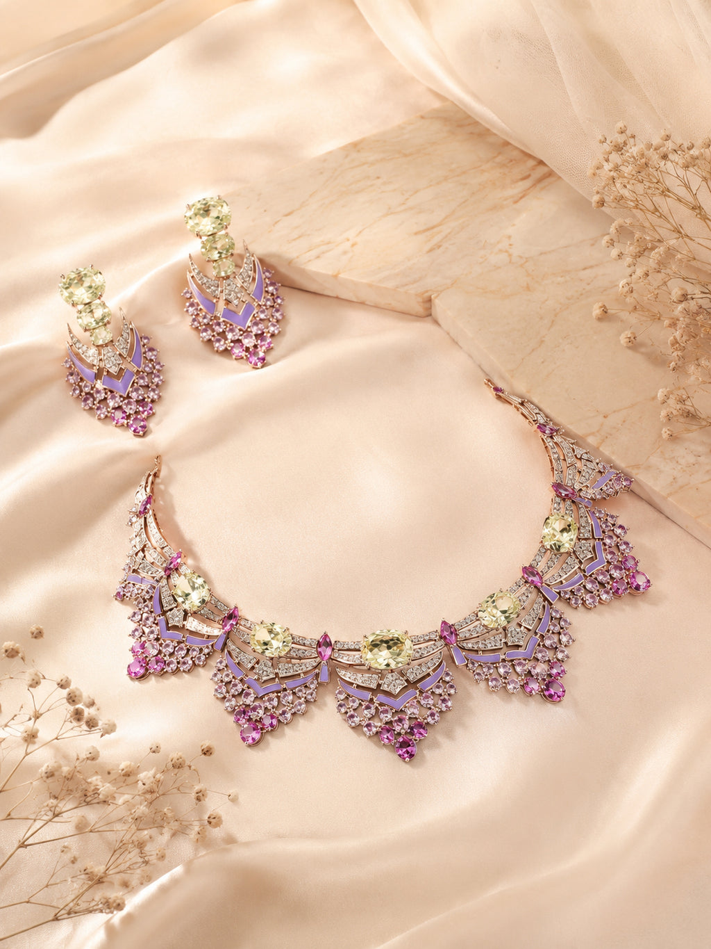 Aanura Yellow & Purple Statement Choker Necklace