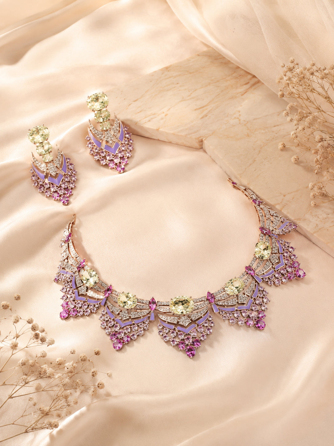Aanura Yellow & Purple Statement Choker Necklace