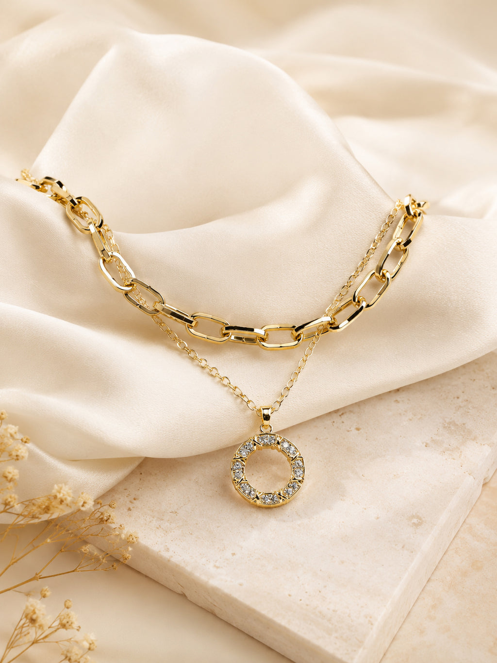 Aanura Gold Layered Circle Pendant Necklace