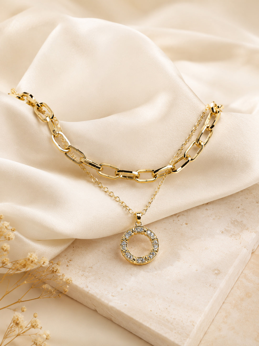 Aanura Gold Layered Circle Pendant Necklace