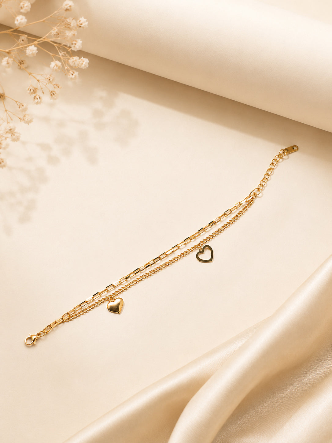 Aanura Heart Charm Gold Plated Chain Bracelet