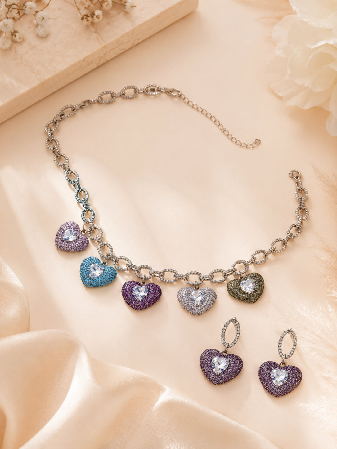 Aanura Multi-Coloured Heart Charm Necklace