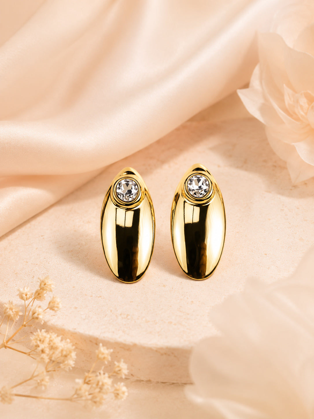 Aanura Crystal Gold Oval Stud Earrings