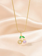 18K Gold Plated Pink Crystal Floral Pendant Necklace for Women