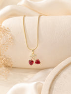 18K Gold Plated Twin Red Crystal Pendant Necklace for Women