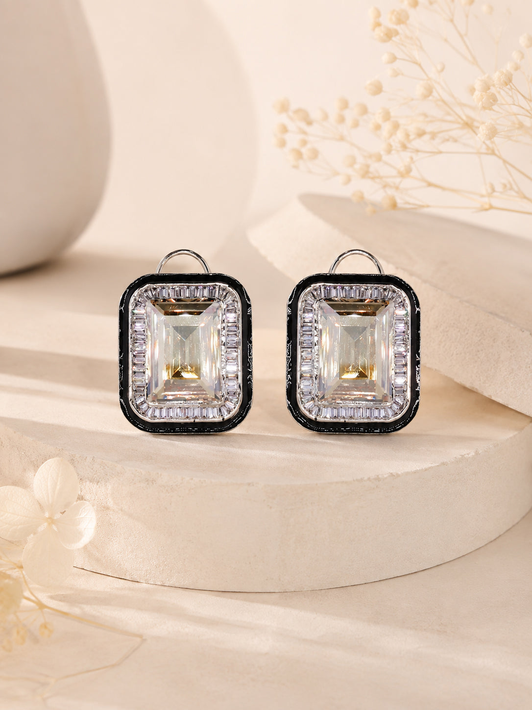 Aanura Champagne Rectangular Stud Earrings
