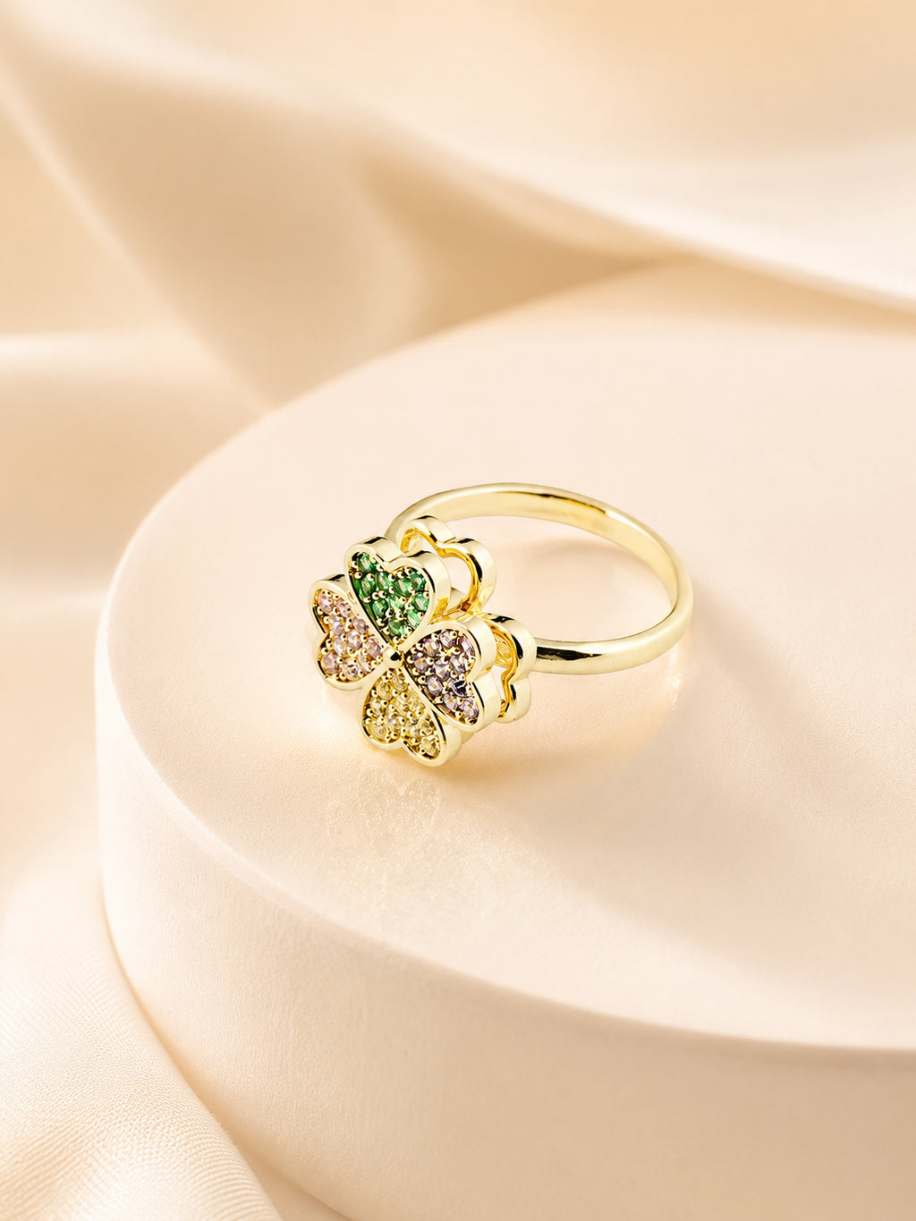 18K Gold Plated Multicolour Clover Crystal Ring
