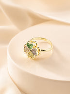 18K Gold Plated Multicolour Clover Crystal Ring