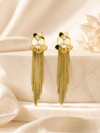 Aanura Crystal Floral Tassel Gold Drop Earrings