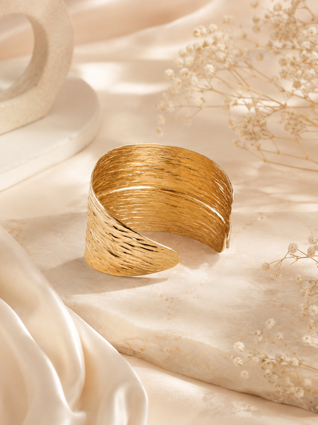 Aanura Textured Wide Gold Cuff Bracelet