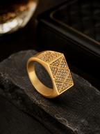 Aanura 18K Gold-Plated Geometric American Diamond Anti tarnish & Water-Proof Ring For Men's