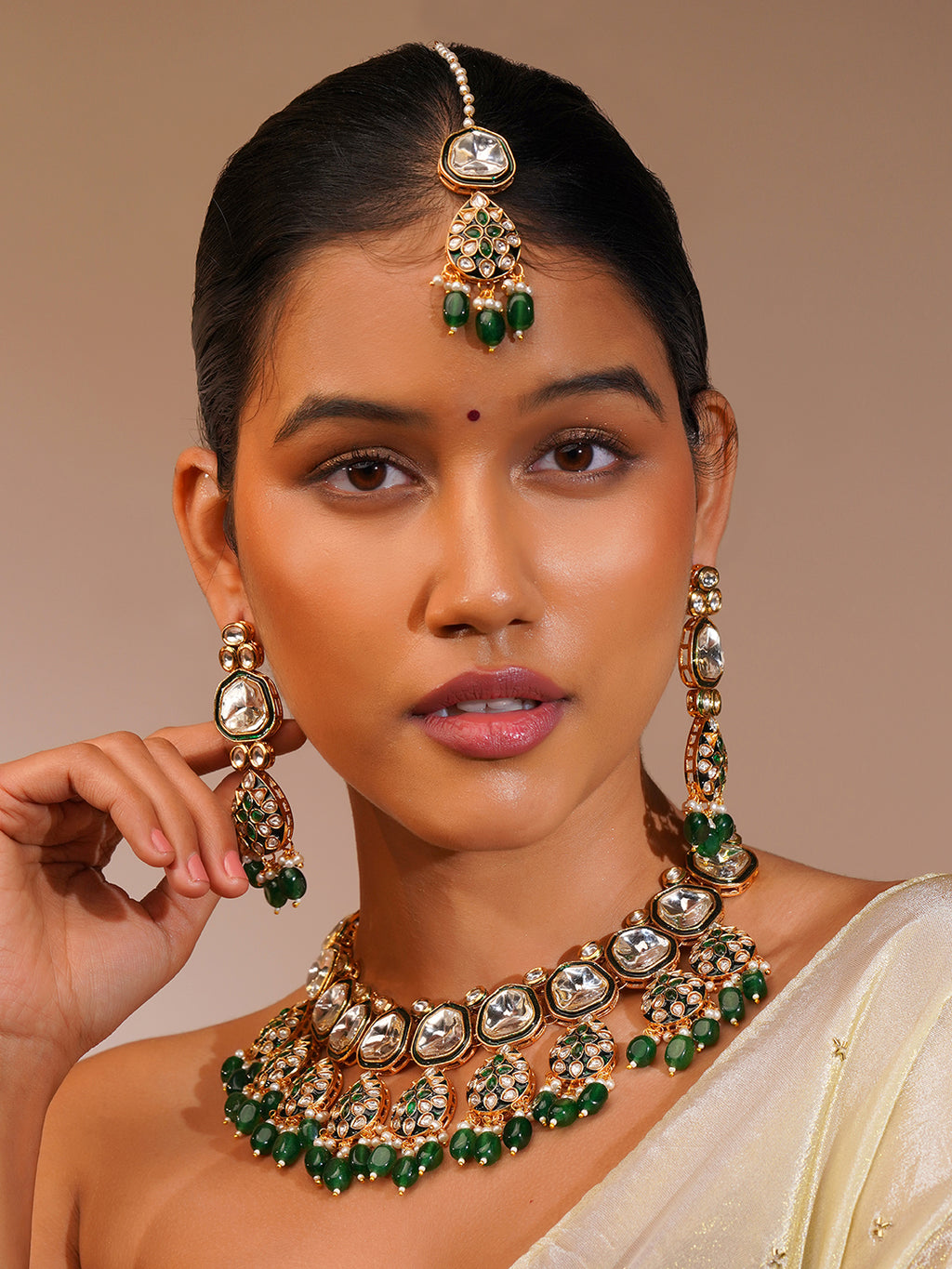 Aanura Gold Traditional Necklace Set With Earrings