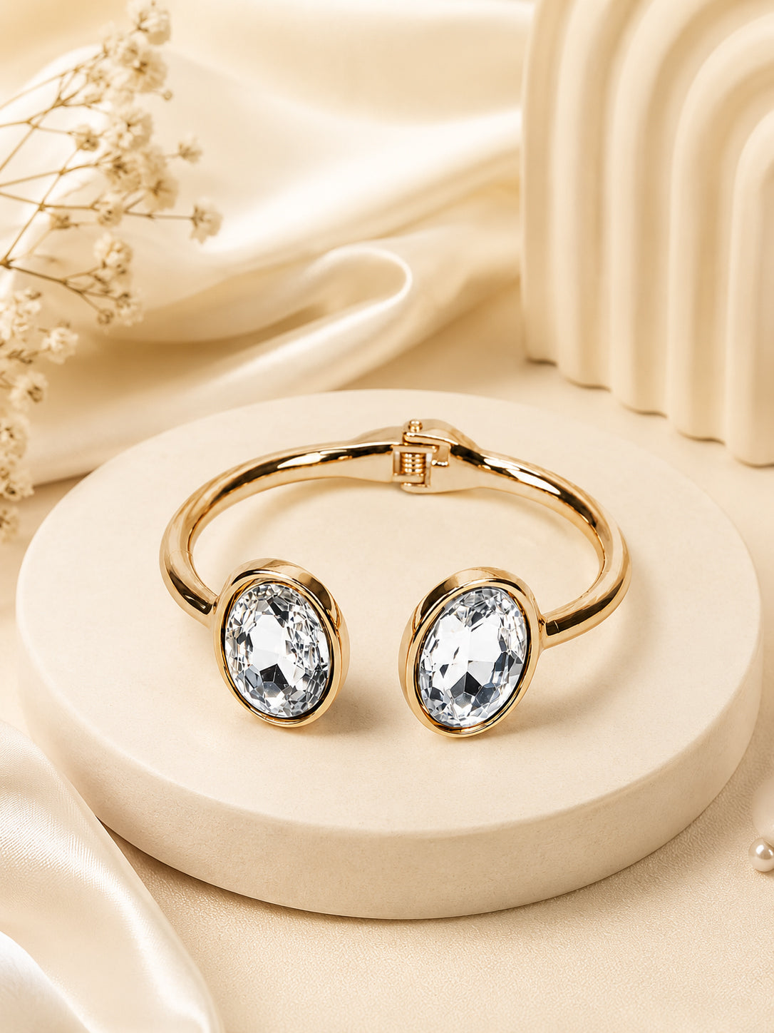 Aanura Gold Stainless Steel Dual-Stone Bangle Bracelet