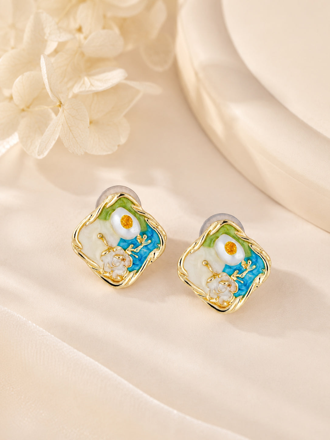 Aanura Garden Bliss Pearl Enamel Stud Earrings
