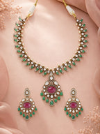 Aanura Royal Green Kundan Bridal Necklace with Earrings