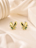 18K Gold Plated Green Baguette Heart Stud Earrings